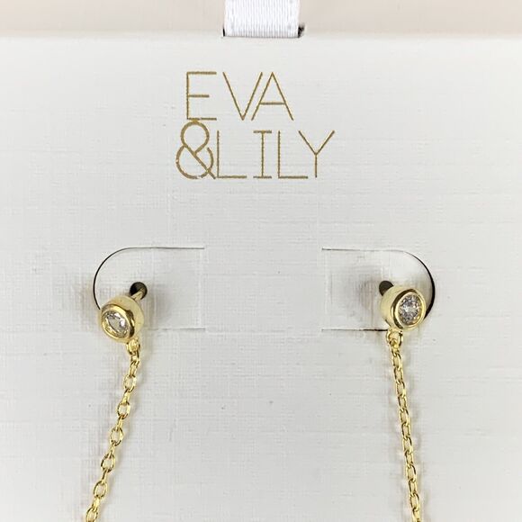 Eva & Lily Bajoran Chain Drop Earrings Gemstone Dangle Stud Fine Silver Plated - Picture 3 of 8